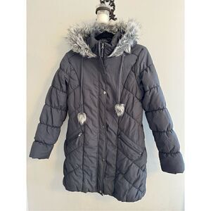 American Rag Woman's L Jacket Parka Removable Fur Trimmed Hood Gray Puffer